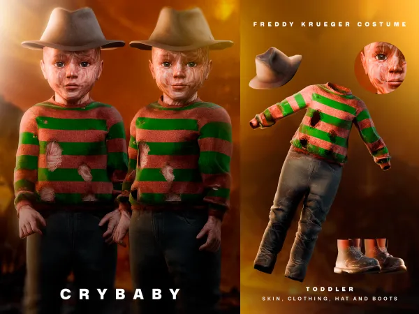 Alpha CRYBABY Freddy Krueger Costume (A Nightmare on Elm Street) I Toddler - The Sims 4 Custom Content