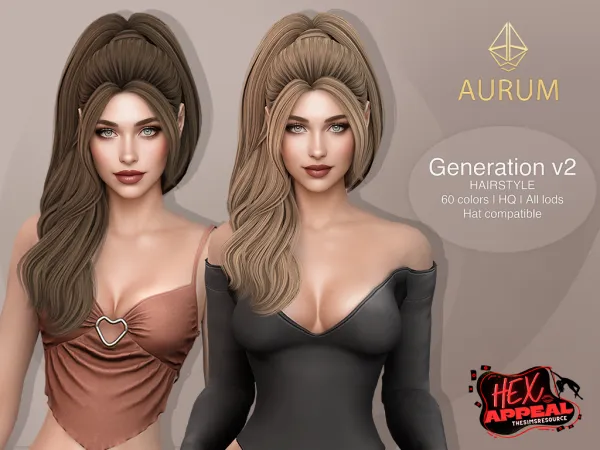 Alpha Hex Appeal Generation v2 Long Wavy High Ponytail - The Sims 4 Custom Content