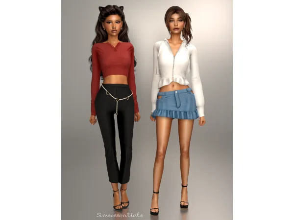 Alpha Nicoline Top Pants Zoe Hoodie Skirt by Simsessentials - The Sims 4 Custom Content