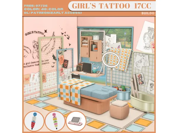Maxis Match Girls' Tattoo Studio by buildo_cc - The Sims 4 Custom Content