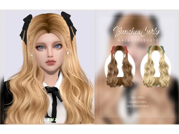 Alpha LAMZ Bunches Curly Hairstyles 001F - The Sims 4 Custom Content