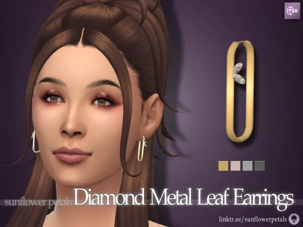 Mix Diamond Metal Leaf Earrings - The Sims 4 Custom Content