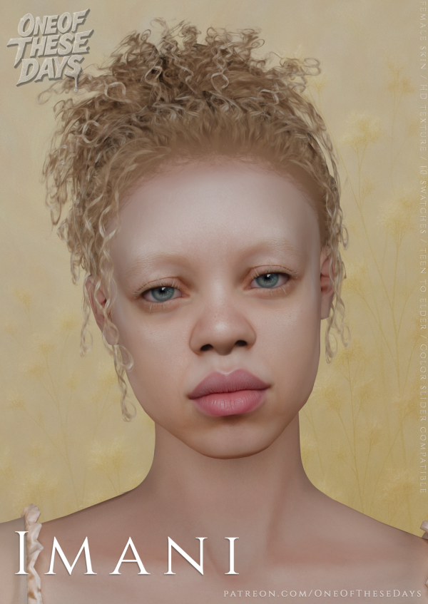 Alpha Imani Visibility Collection Albinism SKIN ( lipstick tray files) by oneofthesedays - The Sims 4 Custom Content