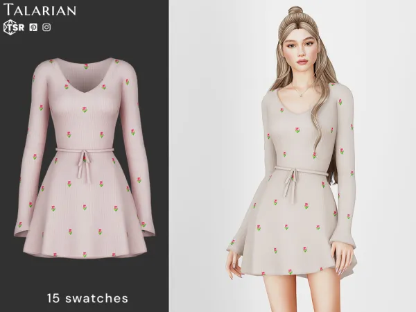 Alpha Gabrielle Floral Ribbed Dress by talarian - The Sims 4 Custom Content