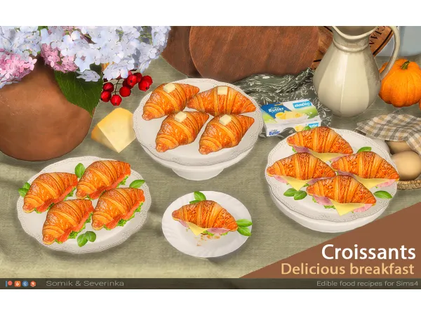 Alpha Croissants with butter ham and salmon by Somik_Severinka - The Sims 4 Custom Content