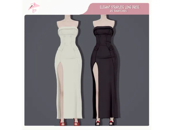 Maxis Match Elegant strapless long dress by Guemara - The Sims 4 Custom Content