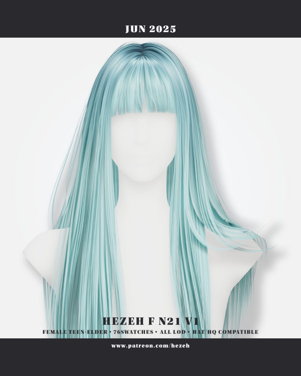 Alpha [Hezeh]FHair_No21 V1 by hezeh - The Sims 4 Custom Content