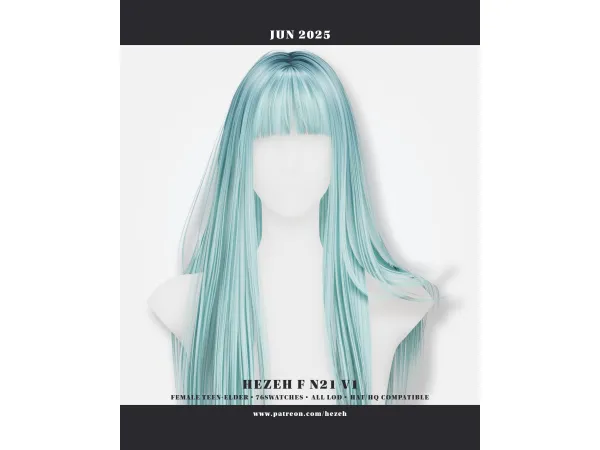 Alpha [Hezeh]FHair_No21 V1 - The Sims 4 Custom Content