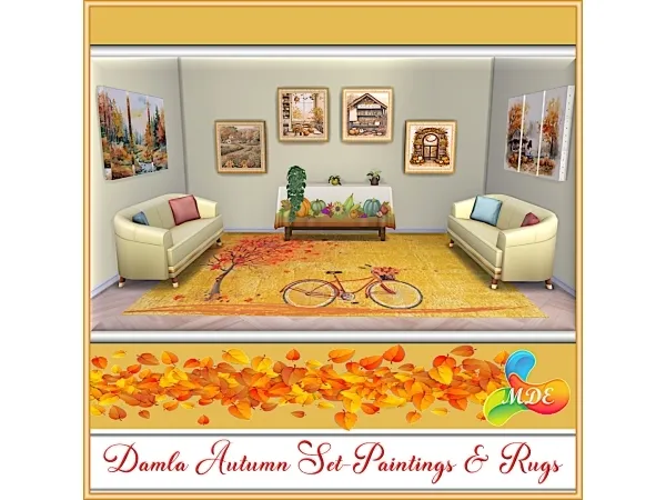 Mix Damla Autumn Set Paintings Rugs - The Sims 4 Custom Content