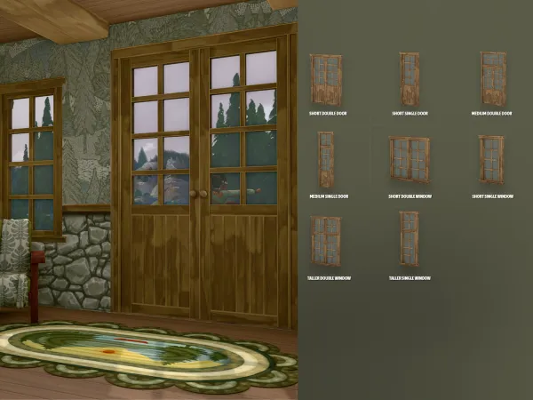 Mix Log Cabin Windows Doors - The Sims 4 Custom Content