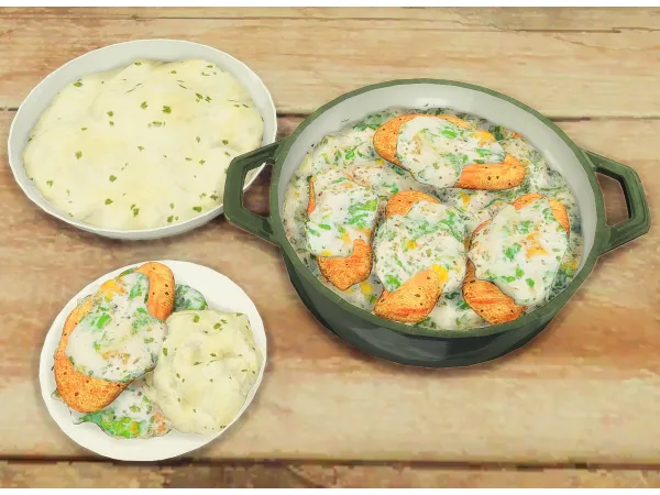 Alpha Sims 4 Creamy Spinach Chicken with Garlic Mashed Potatoes Custom Recipe by Insimniacreations - The Sims 4 Custom Content