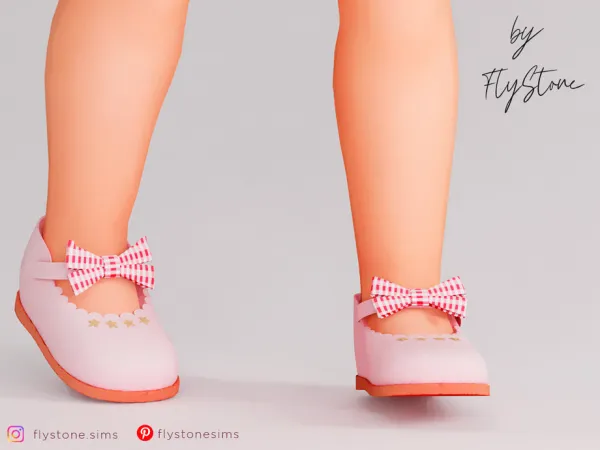 Mix Toddler Flats With Tartan Bow by FlyStone - The Sims 4 Custom Content