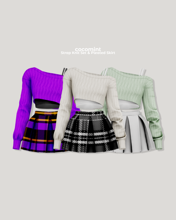 Alpha [cocomint] Strap Knit SetPleated Skirt by cocomint - The Sims 4 Custom Content