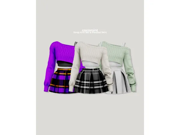 Alpha [cocomint] Strap Knit SetPleated Skirt - The Sims 4 Custom Content