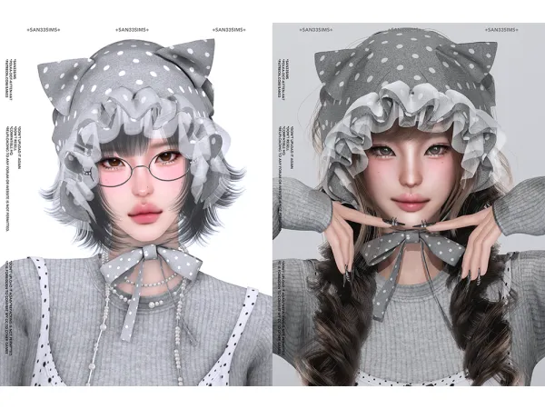 Alpha u3010333u3011Polka Dot Kitten Hat - The Sims 4 Custom Content