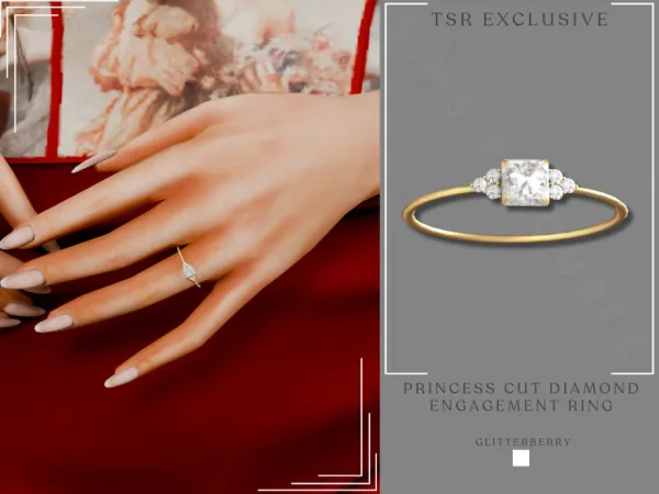 Alpha Princess Cut Diamond Engagement Ring by Glitterberryfly - The Sims 4 Custom Content