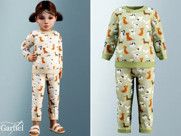 Mix Toddler Cozy dog print pajama set by Garfiel - The Sims 4 Custom Content