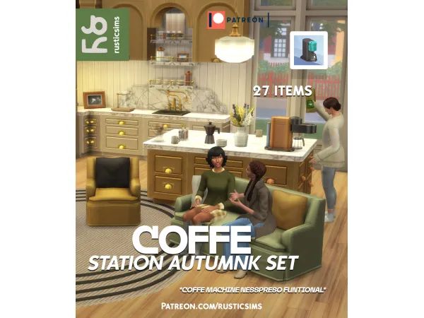 Maxis Match COFFE STATION AUTUMNK SET by rusticsims - The Sims 4 Custom Content