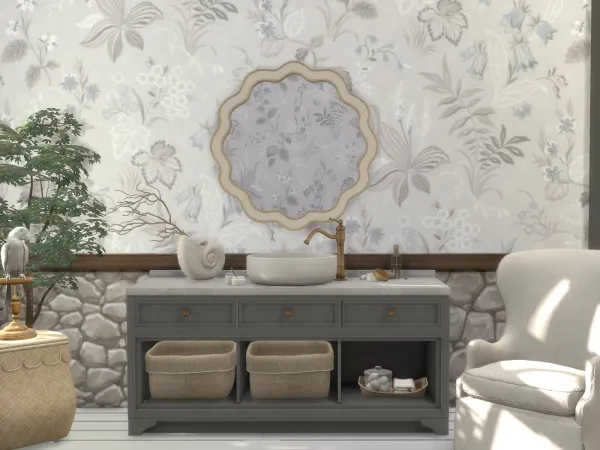 Alpha Log Cabin Half Trim Wall - The Sims 4 Custom Content