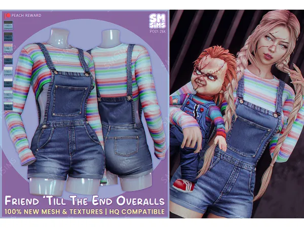Alpha PEACH Friend 'Till The End Overalls by SMSims - The Sims 4 Custom Content