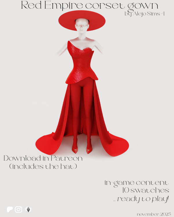 Alpha Red Empire corset gown set by alejo_sims4 - The Sims 4 Custom Content