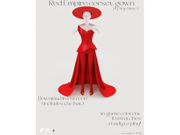 Alpha Red Empire corset gown set - The Sims 4 Custom Content