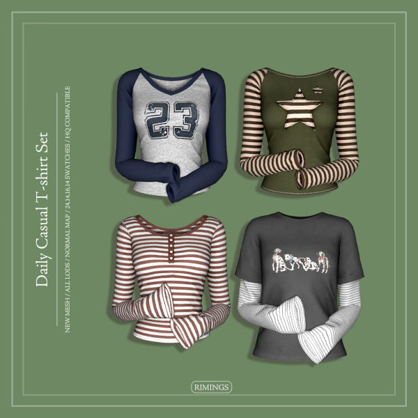 Alpha [RIMINGS] Daily Casual T shirt Set by simsfinds - The Sims 4 Custom Content