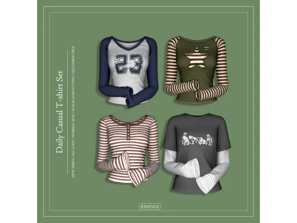 Alpha [RIMINGS] Daily Casual T shirt Set - The Sims 4 Custom Content