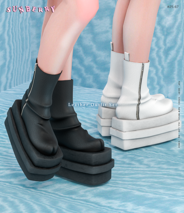 Alpha [SUNBERRY]2567_Leather Outfit Set by simsfinds - The Sims 4 Custom Content