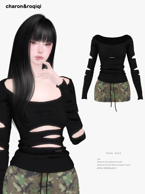 Mix [charonroqiqi]hollow hole long sleeves by simsfinds - The Sims 4 Custom Content