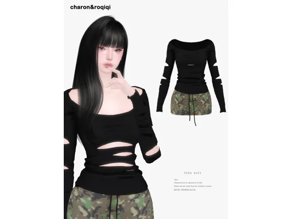 Mix [charonroqiqi]hollow hole long sleeves - The Sims 4 Custom Content