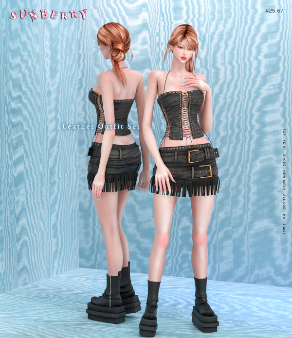 Alpha [SUNBERRY]2567_Leather Outfit Set by simsfinds - The Sims 4 Custom Content