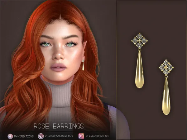 Alpha Rose Earrings by PlayersWonderland - The Sims 4 Custom Content