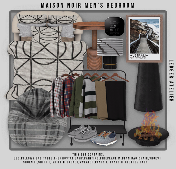 Alpha Maison Noir Men's Bedroom Set (All Atelier Tiers) by ledger_atelier - The Sims 4 Custom Content