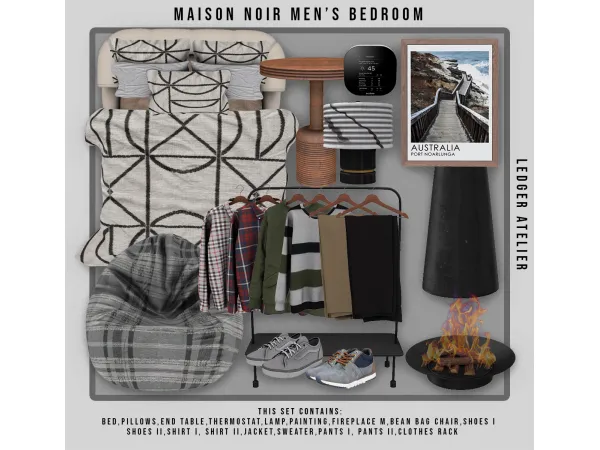 Alpha Maison Noir Men's Bedroom Set (All Atelier Tiers) - The Sims 4 Custom Content