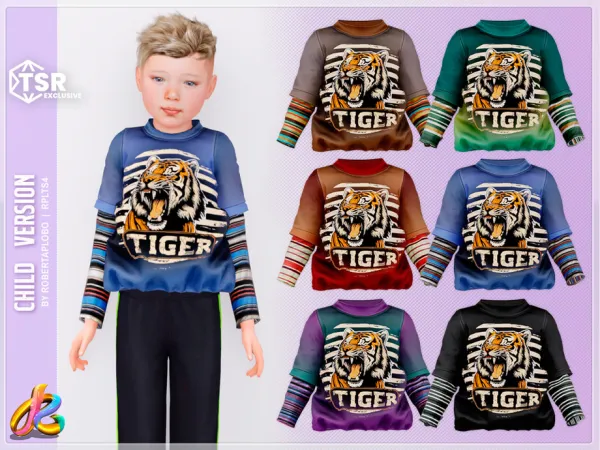Alpha Tiger Graphic Sweater Collection 326 Child by RobertaPLobo - The Sims 4 Custom Content