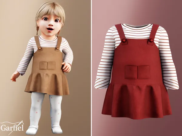 Mix Infant Striped long sleeve shirt with pinafore dress by Garfiel - The Sims 4 Custom Content