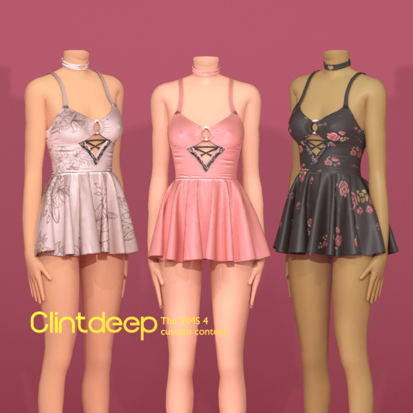 Mix Clintdeep Queen Velvet A Line Mini Spaghetti Strap Dress by clintdeep - The Sims 4 Custom Content
