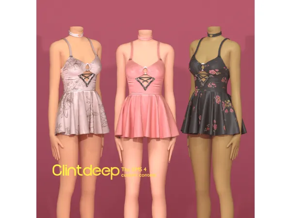 Mix Clintdeep Queen Velvet A Line Mini Spaghetti Strap Dress - The Sims 4 Custom Content