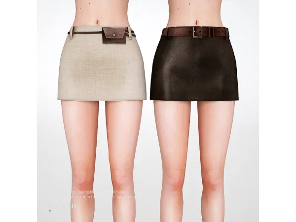 Alpha Chicjoc Vintage Sheepskin Leather Mini Skirt by charonlee - The Sims 4 Custom Content