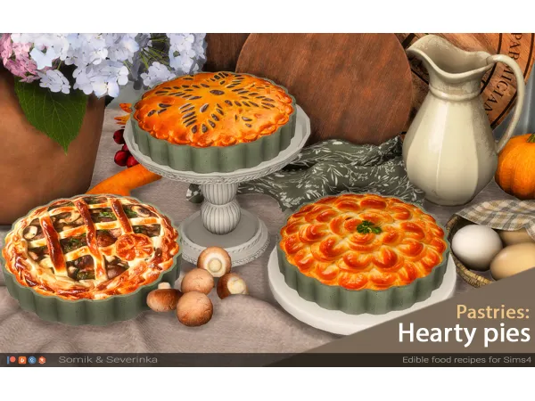 Alpha Meat fish and mushroom Pies by Somik_Severinka - The Sims 4 Custom Content