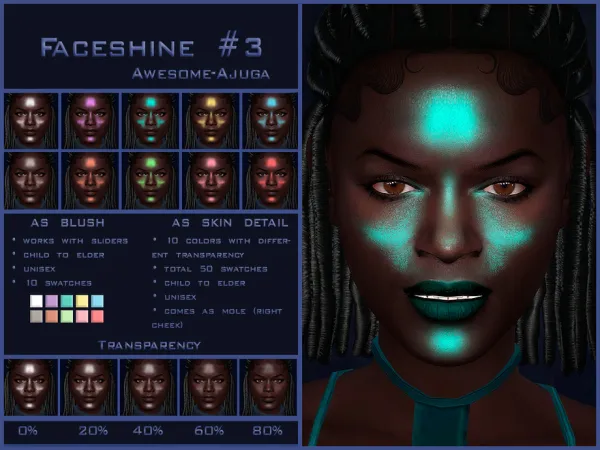 Alpha Faceshine 3 ajuga by Awesome - The Sims 4 Custom Content