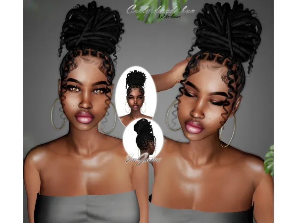 Alpha Curly Dreads Bun by XxBlacksims - The Sims 4 Custom Content