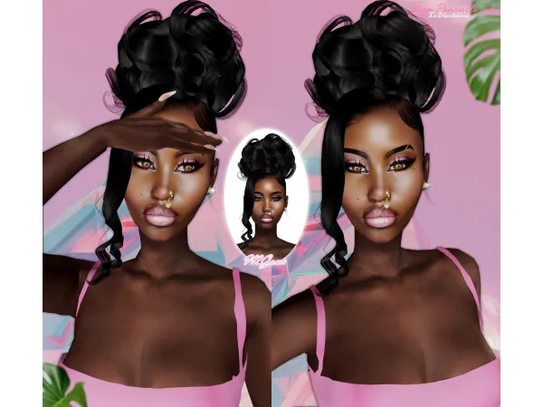 Alpha Deja Pin Curl Bun with and without bangs by XxBlacksims - The Sims 4 Custom Content