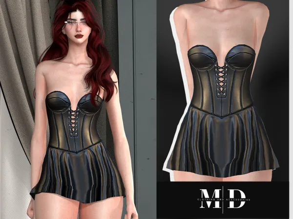 Alpha leather mini dress with laces and a sweetheart cutout - The Sims 4 Custom Content