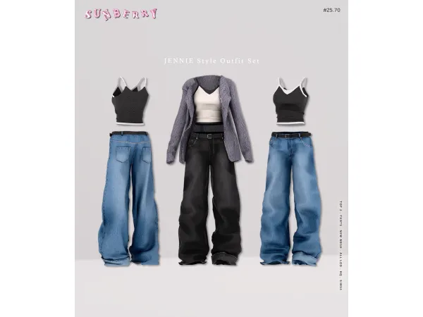 Alpha [SUNBERRY]2570_JENNIE Style Outfit Set - The Sims 4 Custom Content