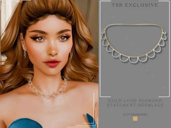 Alpha Gold Loop Diamond Statement Necklace by Glitterberryfly - The Sims 4 Custom Content