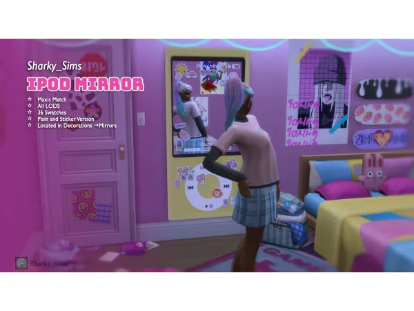 Mix GAMER GIRL ROOM [ PART 1 ] IPod Mirror by Sharky_Sims - The Sims 4 Custom Content