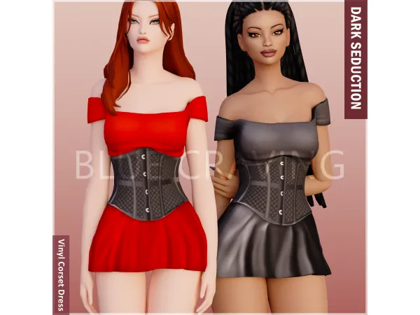 Alpha Blue Craving Vinyl Corset Dress - The Sims 4 Custom Content