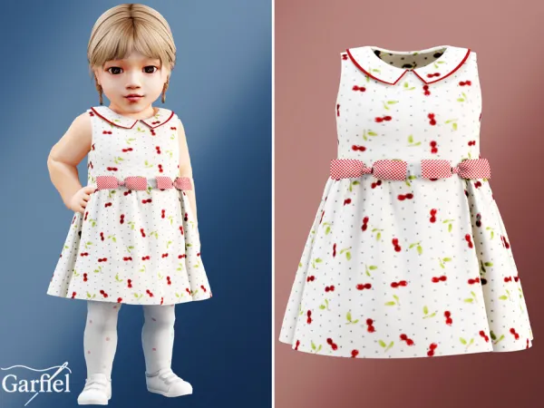 Mix Infant Cherry print dress with gingham bow accents by Garfiel - The Sims 4 Custom Content